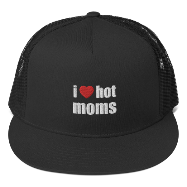 i heart hot moms trucker hat black with black mesh back