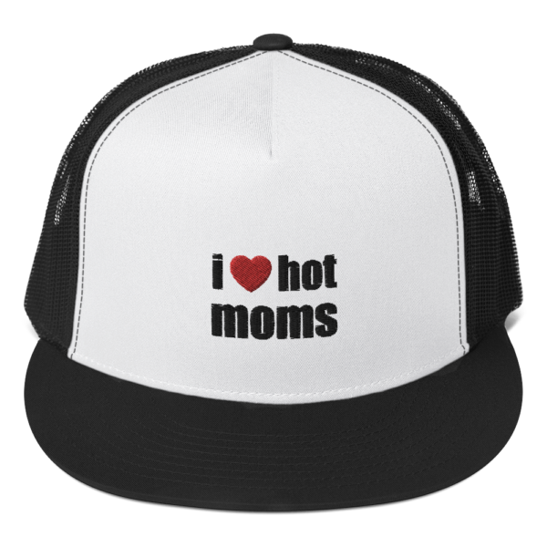 i heart hot moms trucker hat white with black mesh back