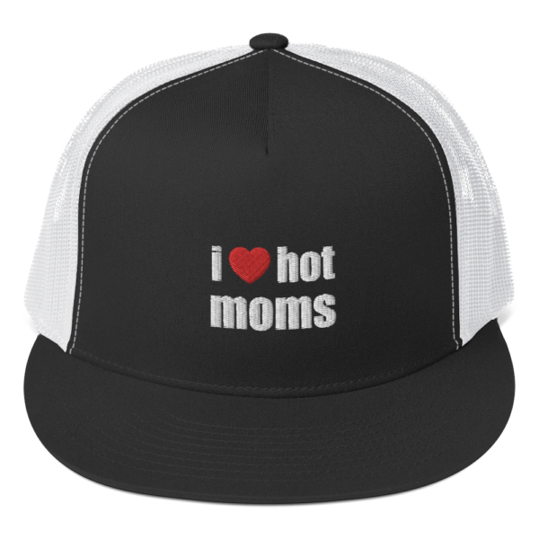 i heart hot moms trucker hat black with white mesh back