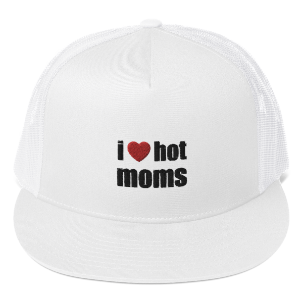 i heart hot moms trucker hat white with white mesh back