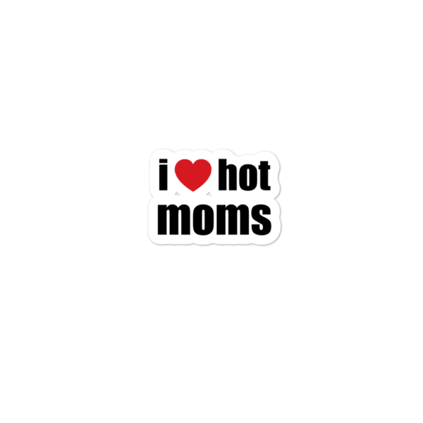 i heart hot moms stickers with red heart and black text