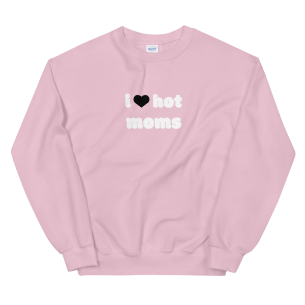 i heart hot moms pink sweatshirt with black heart and white text
