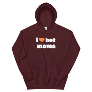 maroon with orange heart i heart hot moms hoodies
