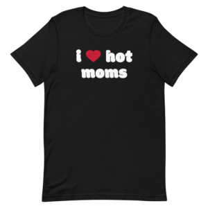 black i heart hot moms tshirt with red heart and white text