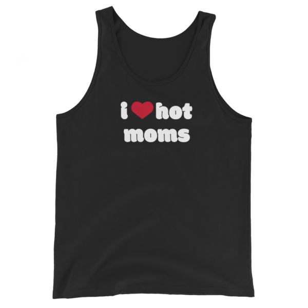 black i heart hot moms bro tank red heart and white text