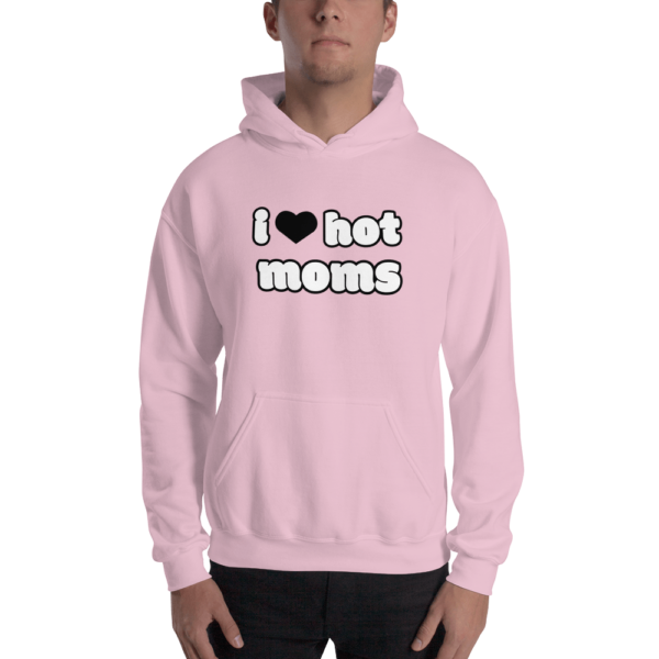 man in pink with black heart i heart hot moms hoodies