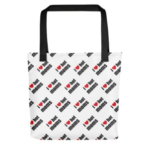 i heart hot moms tote bag with black handle