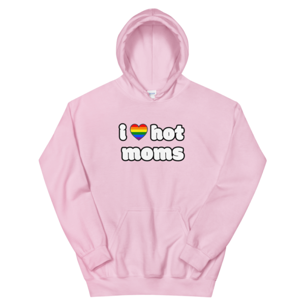 i love hot moms pink hoodie with rainbow heart