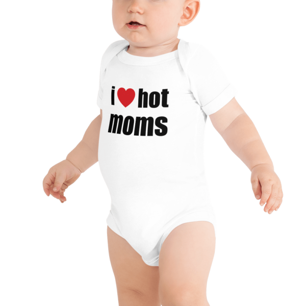 baby in white i love hot moms onesie